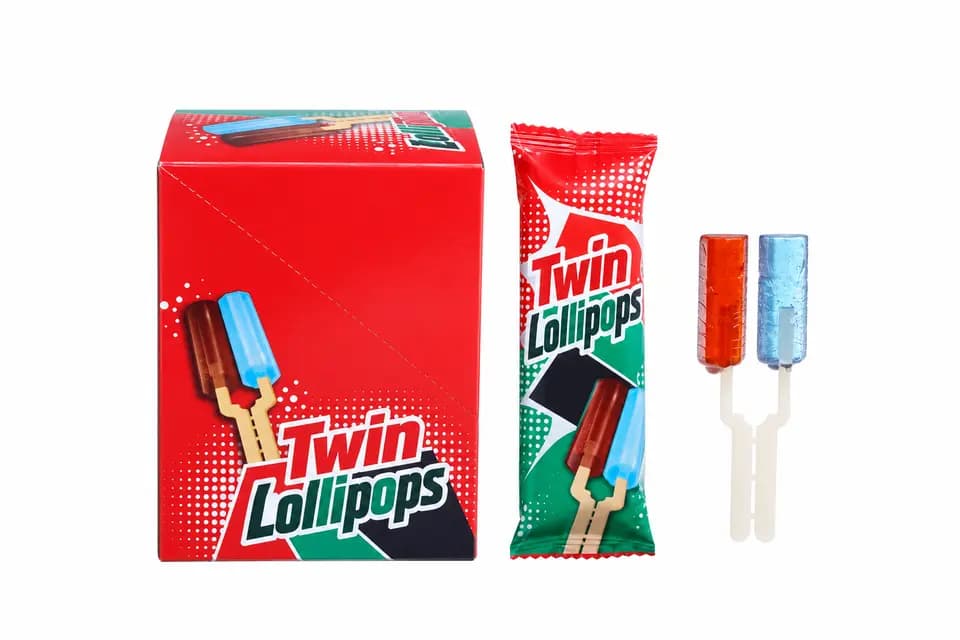 Retouched catalogue illustration of two-tone twin-stick candy