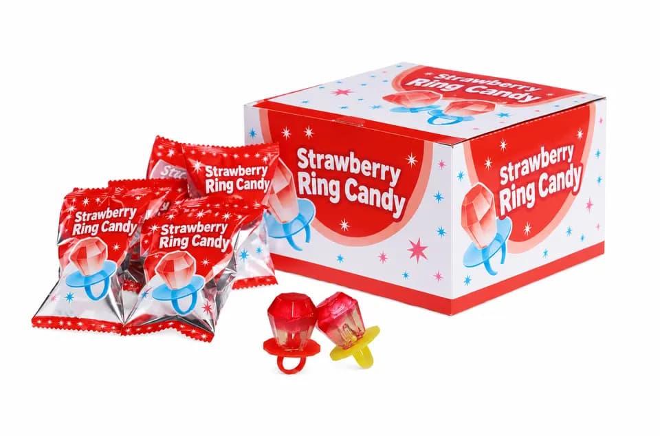 Retouched catalogue illustration of strawberry-flavored ring candy