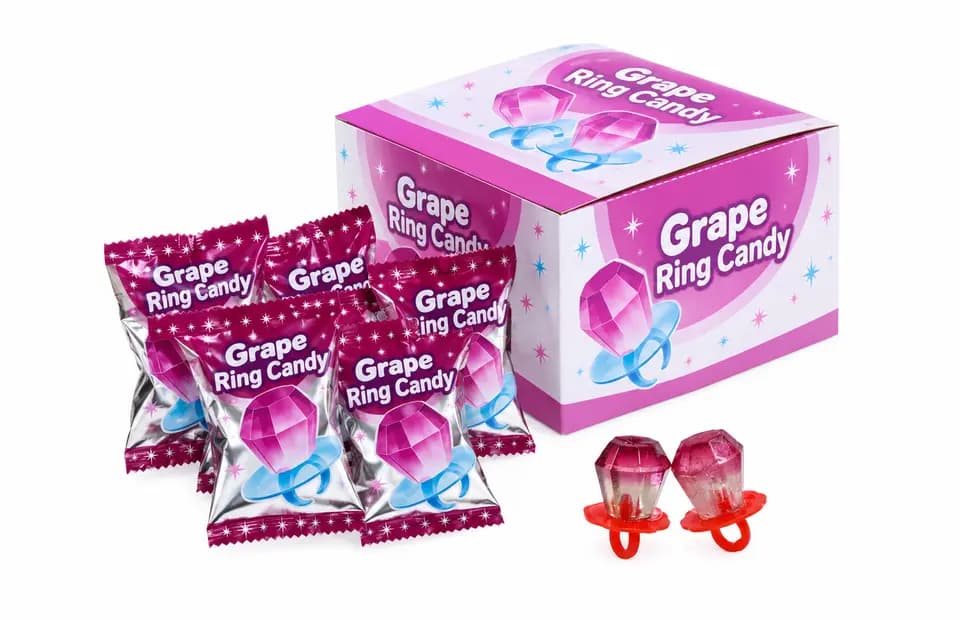 Retouched catalogue illustration of grape-flavored ring candy