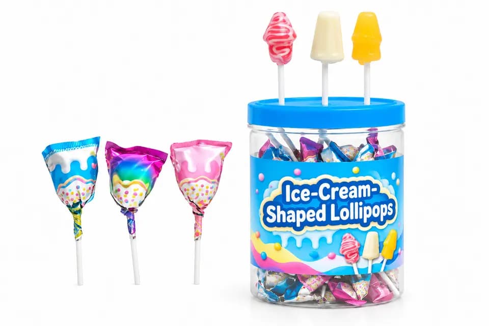 Retouched catalogue illustration of ice-cream-shaped lollipops