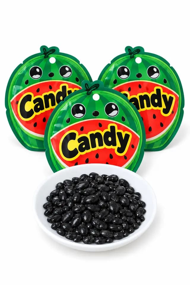 Retouched catalogue illustration of watermelon-seed-shaped candy