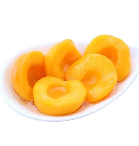 Canned yellow peach halves — catalogue product-format reference