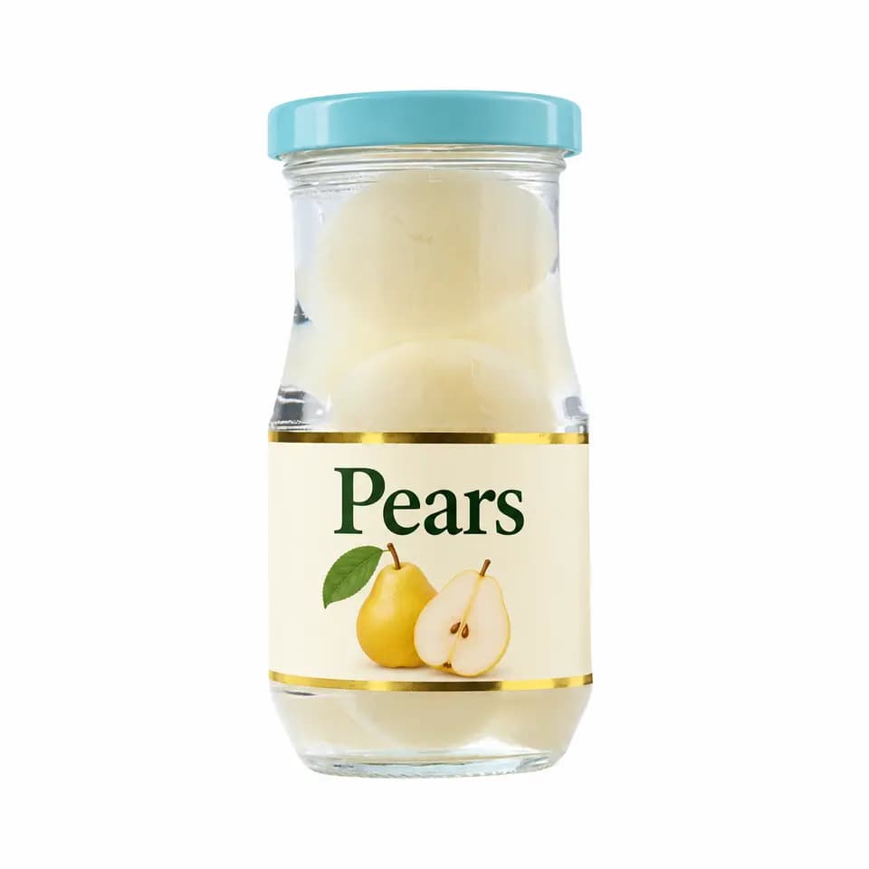 Preserved pears in a glass jar — listed 248 g — retouched catalogue illustration
