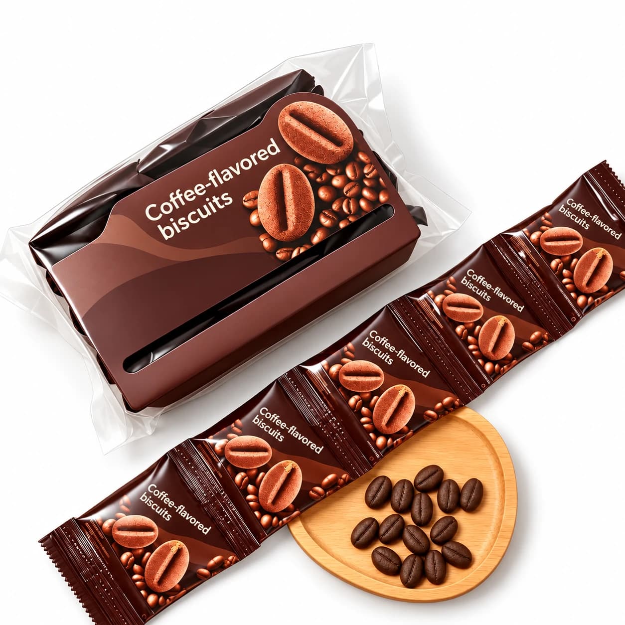Mini coffee-flavored biscuits — retouched catalogue illustration