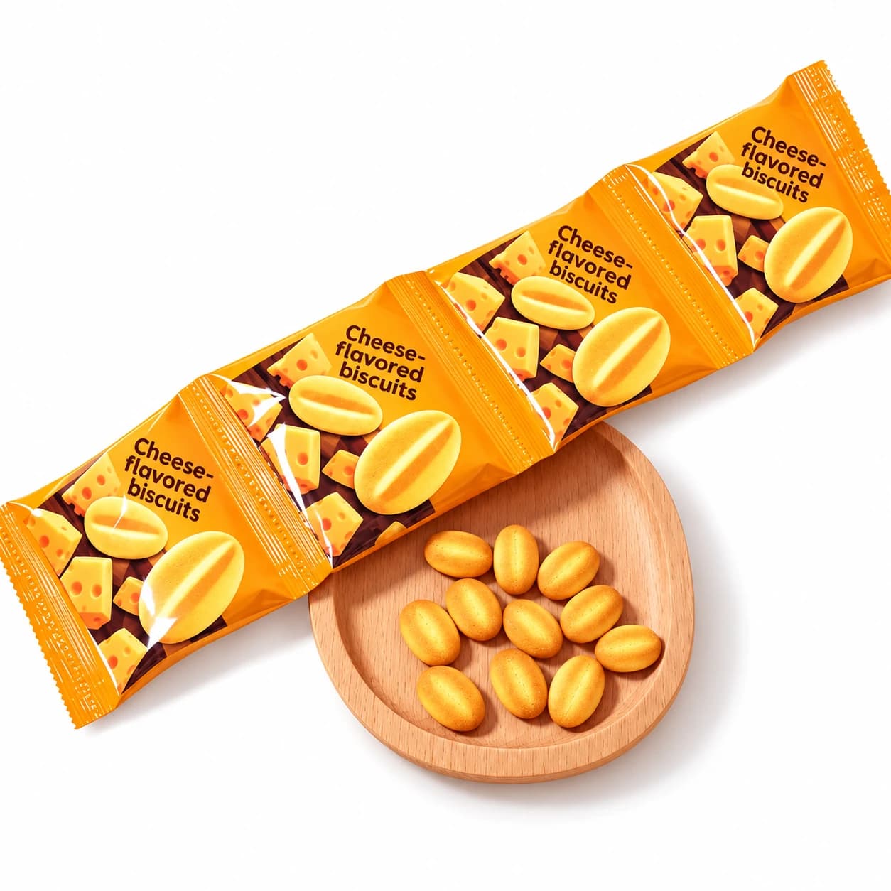 Mini cheese-flavored biscuits — retouched catalogue illustration