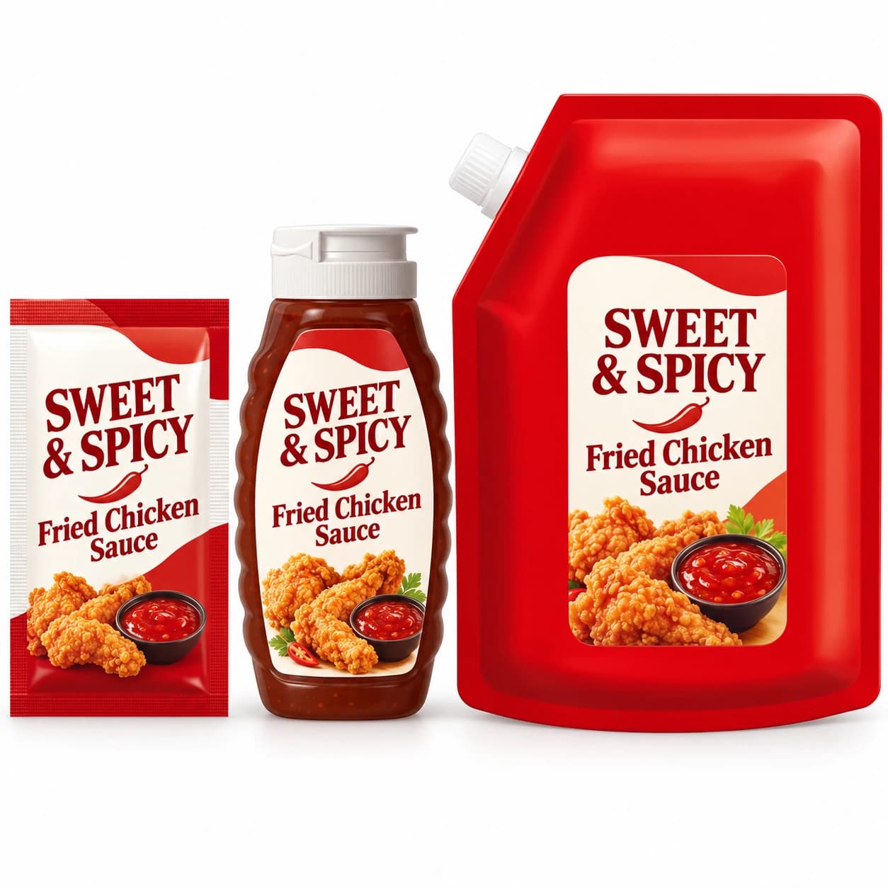 Sweet & Spicy Fried Chicken Sauce — packaging illustration