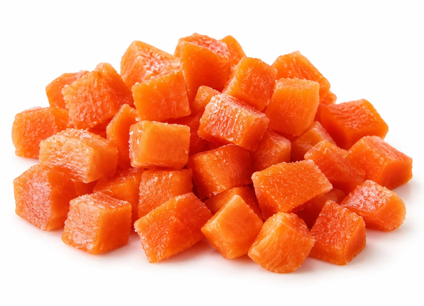 Carrot dice on a white background