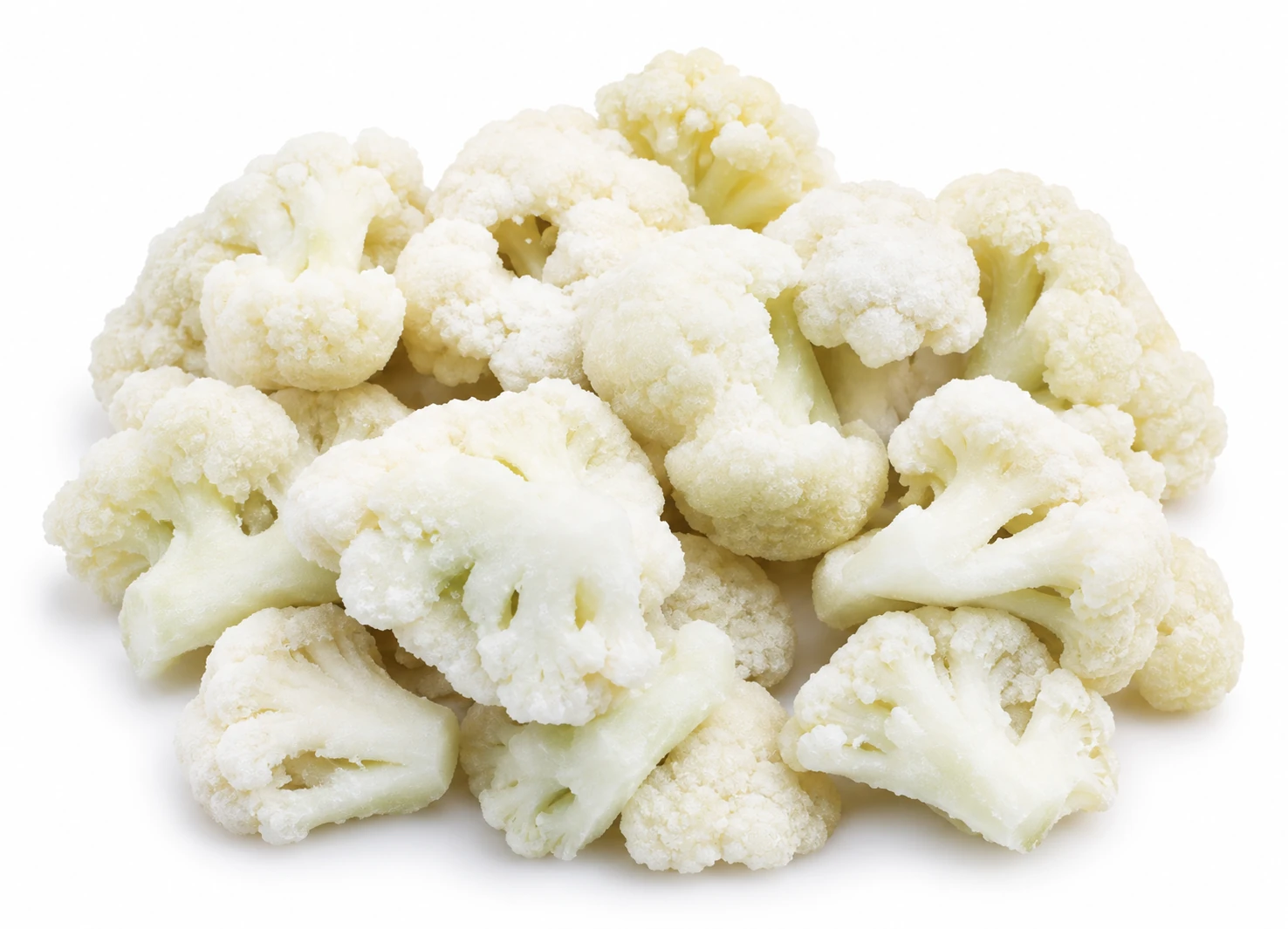 Cauliflower florets on a white background