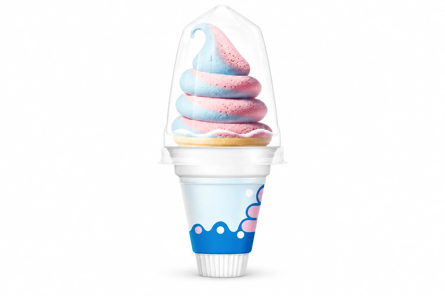 Bubblegum and milk-flavor swirled cone — unbranded product reference