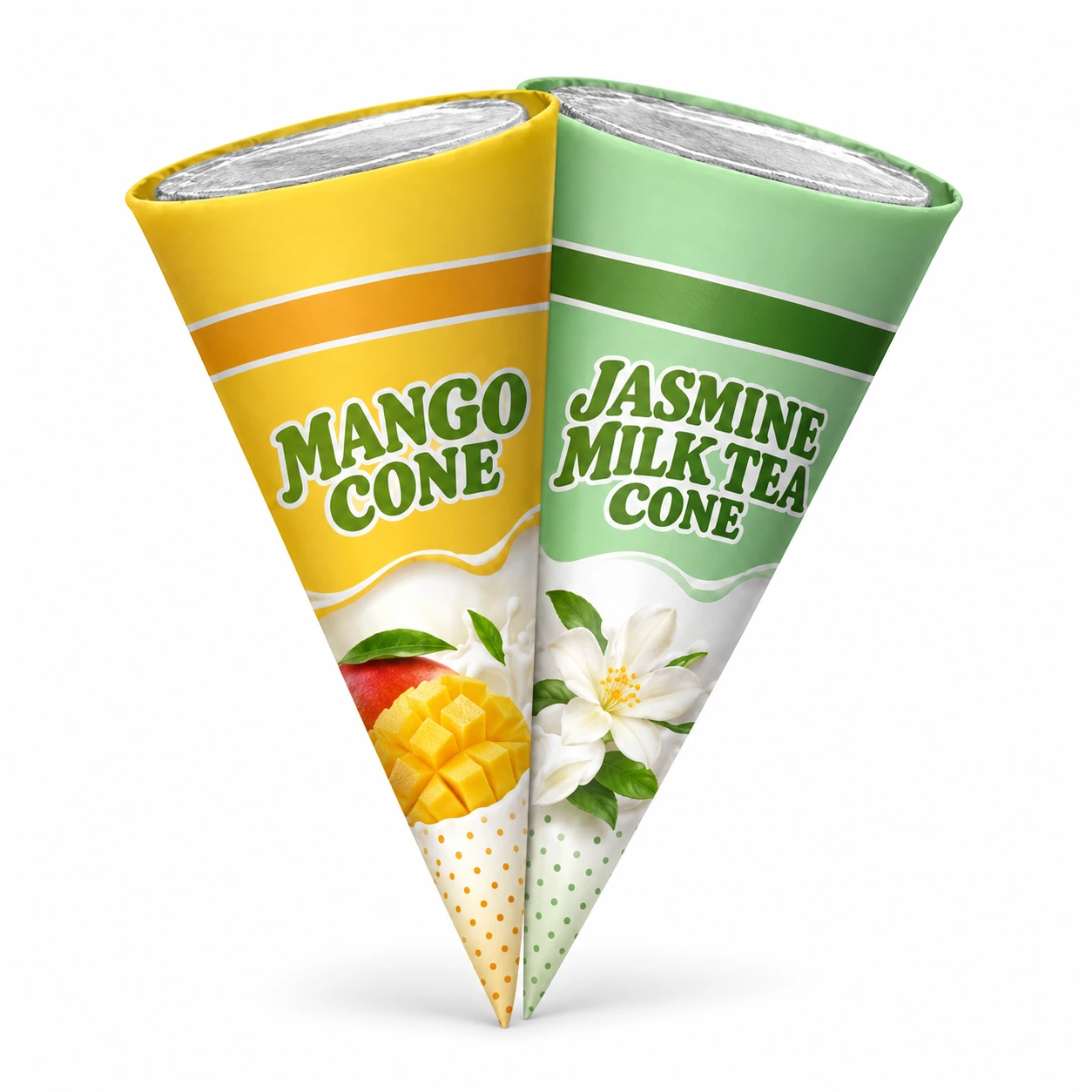 Mango or jasmine milk-tea-flavor cone — presentation reference