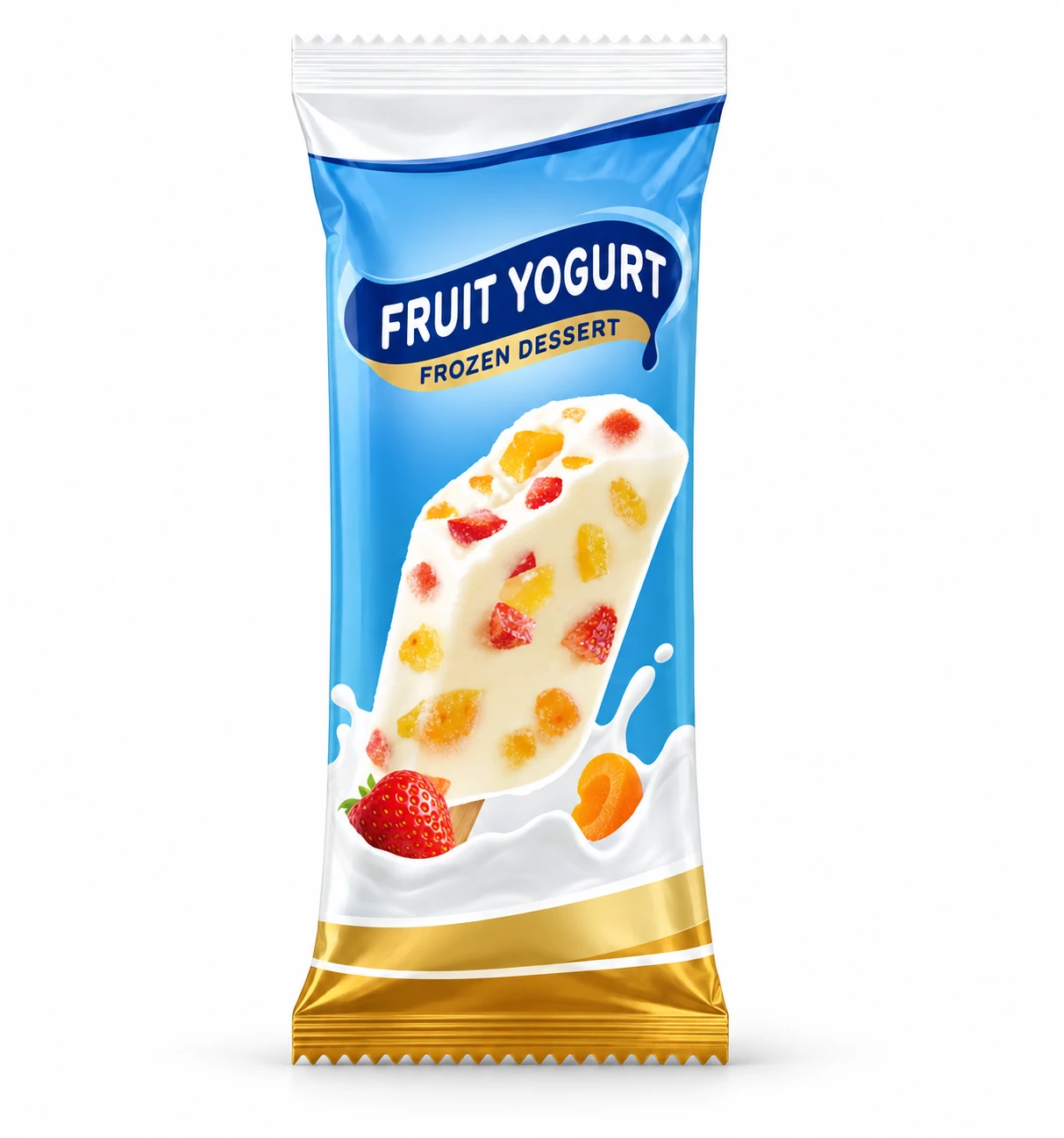 Fruit-piece yogurt-flavor frozen dessert stick — presentation reference