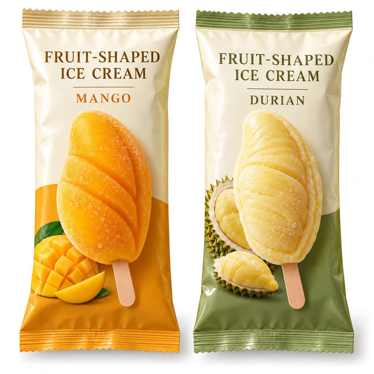 Durian-flavor frozen dessert stick — presentation reference